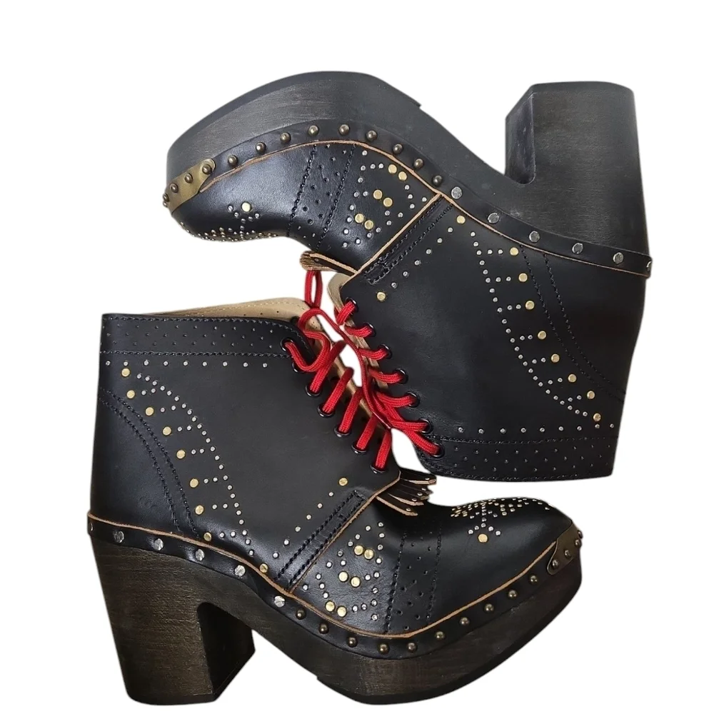 NEW Burberry Italy Riveted Studded Leather Heeled Clog Ankle Boots $1295 Size 40 - Picture 8 of 12